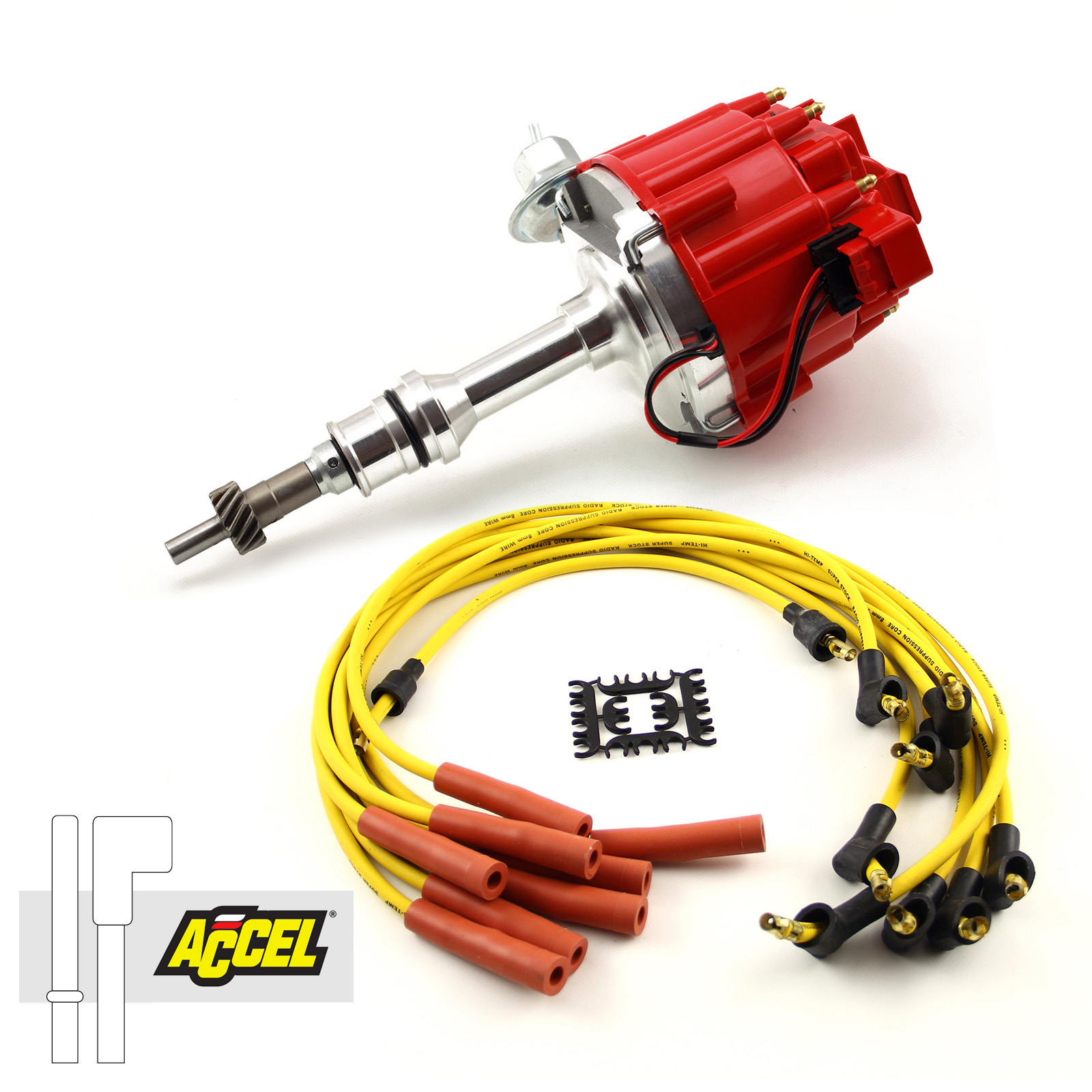 Accel, Speedmaster® PCE385.1033 Ford SB 289 302 Windsor HEI Distributor Accel Spark Plug Wire Ignition Combo Kit
