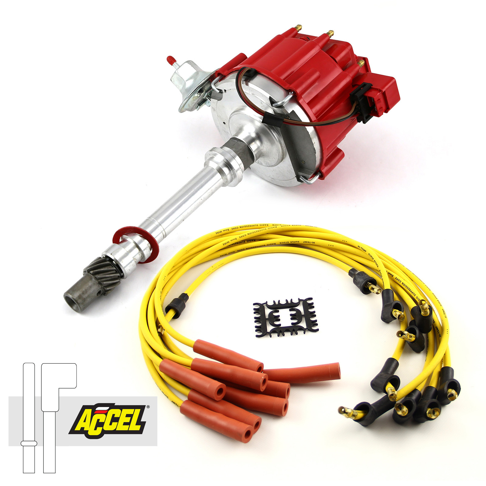 Accel, Speedmaster® PCE385.1036 Chevy SBC 350 BBC 454 HEI Distributor Accel Spark Plug Wires Ignition Combo Kit